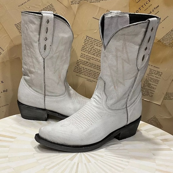 Free People Mexicana Lightning Strikes Western Boot White Distressed - Picture 6 of 11